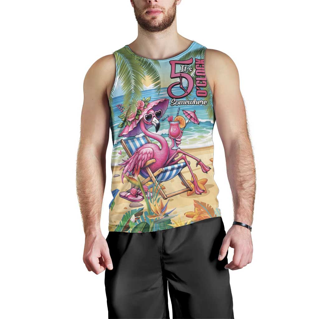 Flamingo Aloha Hawaii Men Tank Top It's 5 O’Clock Somewhere Tropical Vibes - Wonder Print Shop