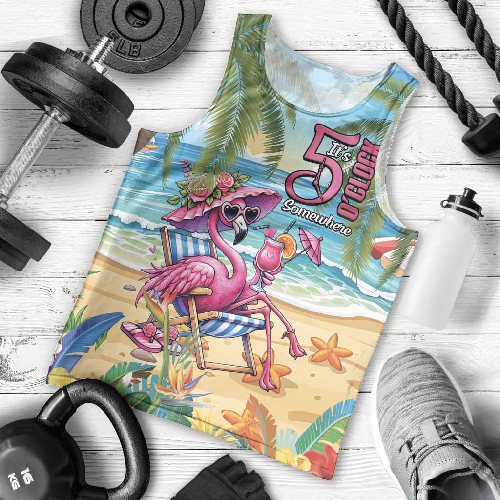 Flamingo Aloha Hawaii Men Tank Top It's 5 O’Clock Somewhere Tropical Vibes - Wonder Print Shop