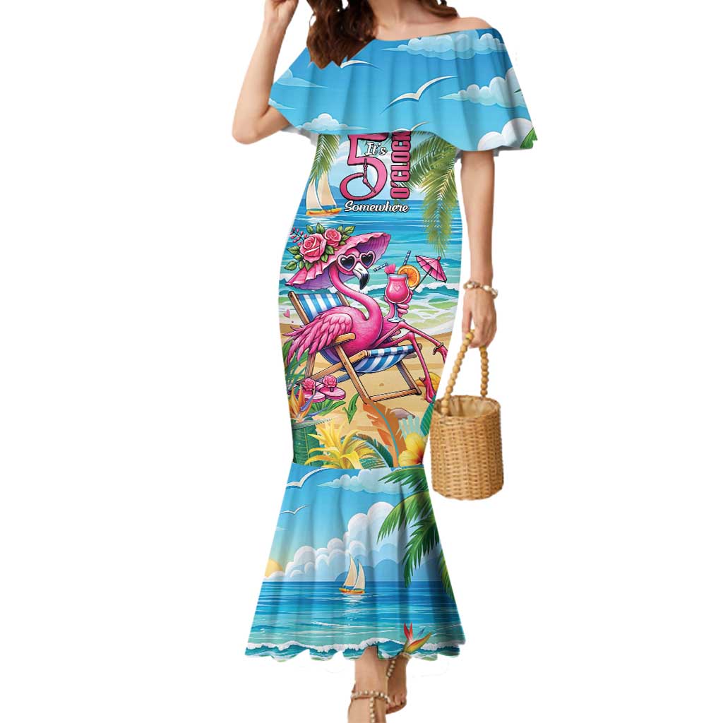 Flamingo Aloha Hawaii Mermaid Dress It's 5 O’Clock Somewhere Tropical Vibes - Wonder Print Shop