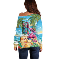 Flamingo Aloha Hawaii Off Shoulder Sweater It's 5 O’Clock Somewhere Tropical Vibes - Wonder Print Shop