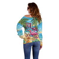Flamingo Aloha Hawaii Off Shoulder Sweater It's 5 O’Clock Somewhere Tropical Vibes - Wonder Print Shop