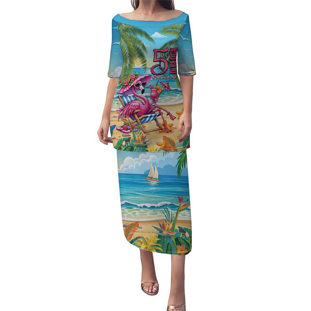 Flamingo Aloha Hawaii Puletasi It's 5 O’Clock Somewhere Tropical Vibes - Wonder Print Shop