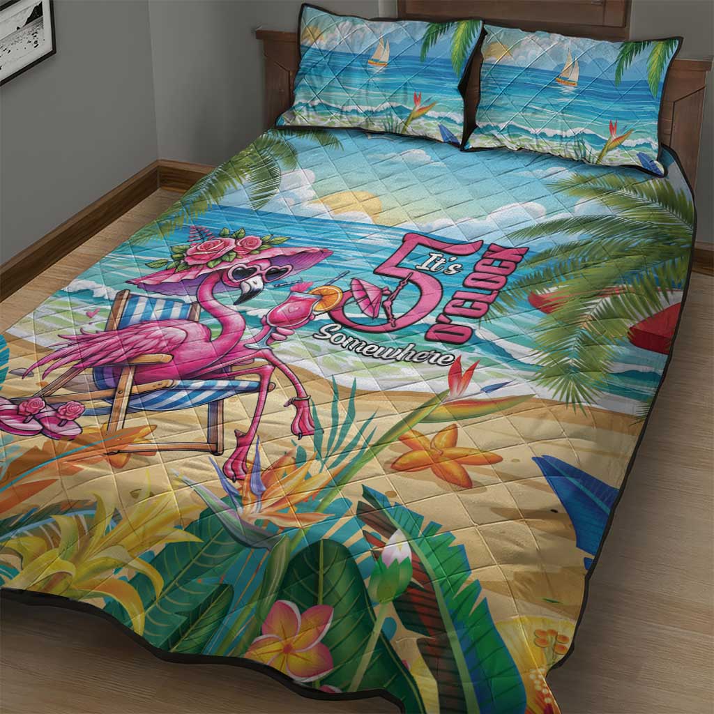 Flamingo Aloha Hawaii Quilt Bed Set It's 5 O’Clock Somewhere Tropical Vibes - Wonder Print Shop