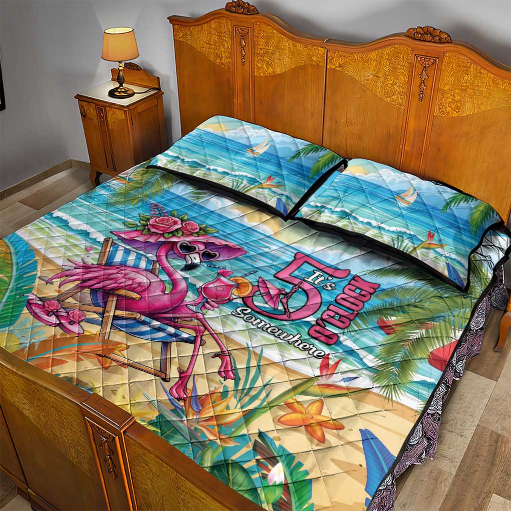 Flamingo Aloha Hawaii Quilt Bed Set It's 5 O’Clock Somewhere Tropical Vibes - Wonder Print Shop