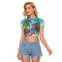 Flamingo Aloha Hawaii Raglan Cropped T Shirt It's 5 O’Clock Somewhere Tropical Vibes - Wonder Print Shop
