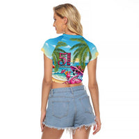 Flamingo Aloha Hawaii Raglan Cropped T Shirt It's 5 O’Clock Somewhere Tropical Vibes - Wonder Print Shop