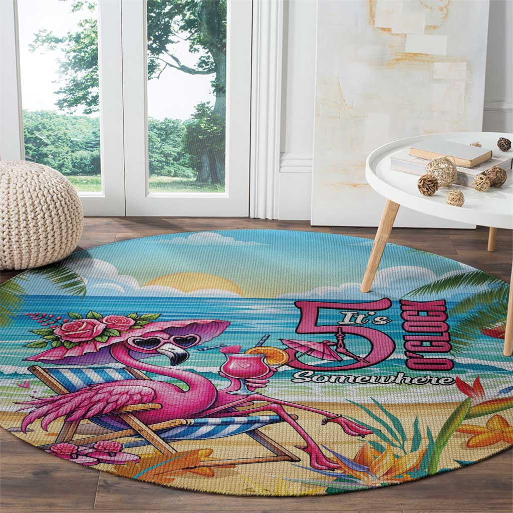 Flamingo Aloha Hawaii Round Carpet It's 5 O’Clock Somewhere Tropical Vibes - Wonder Print Shop