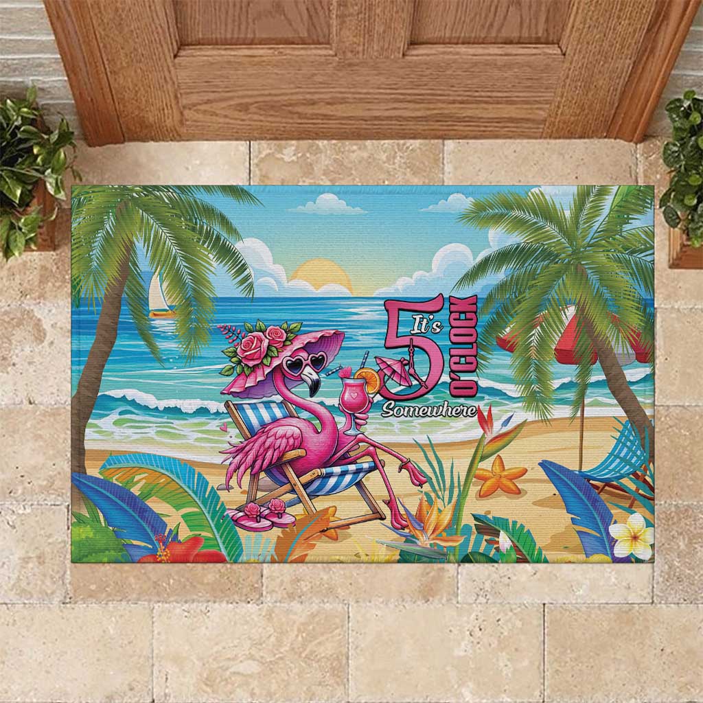 Flamingo Aloha Hawaii Rubber Doormat It's 5 O’Clock Somewhere Tropical Vibes - Wonder Print Shop