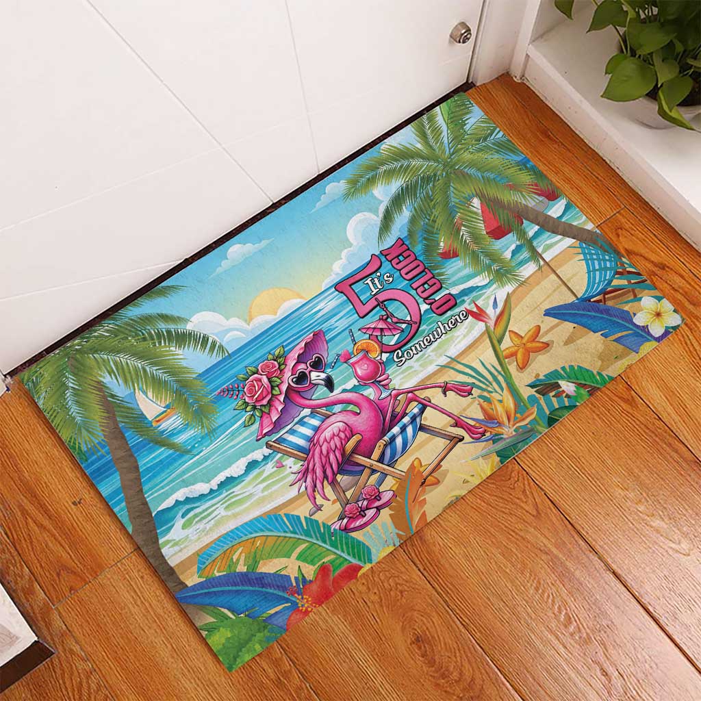 Flamingo Aloha Hawaii Rubber Doormat It's 5 O’Clock Somewhere Tropical Vibes - Wonder Print Shop