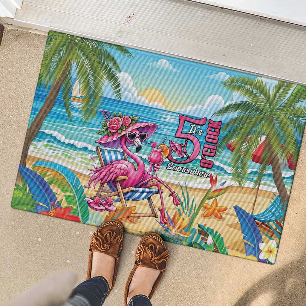 Flamingo Aloha Hawaii Rubber Doormat It's 5 O’Clock Somewhere Tropical Vibes - Wonder Print Shop