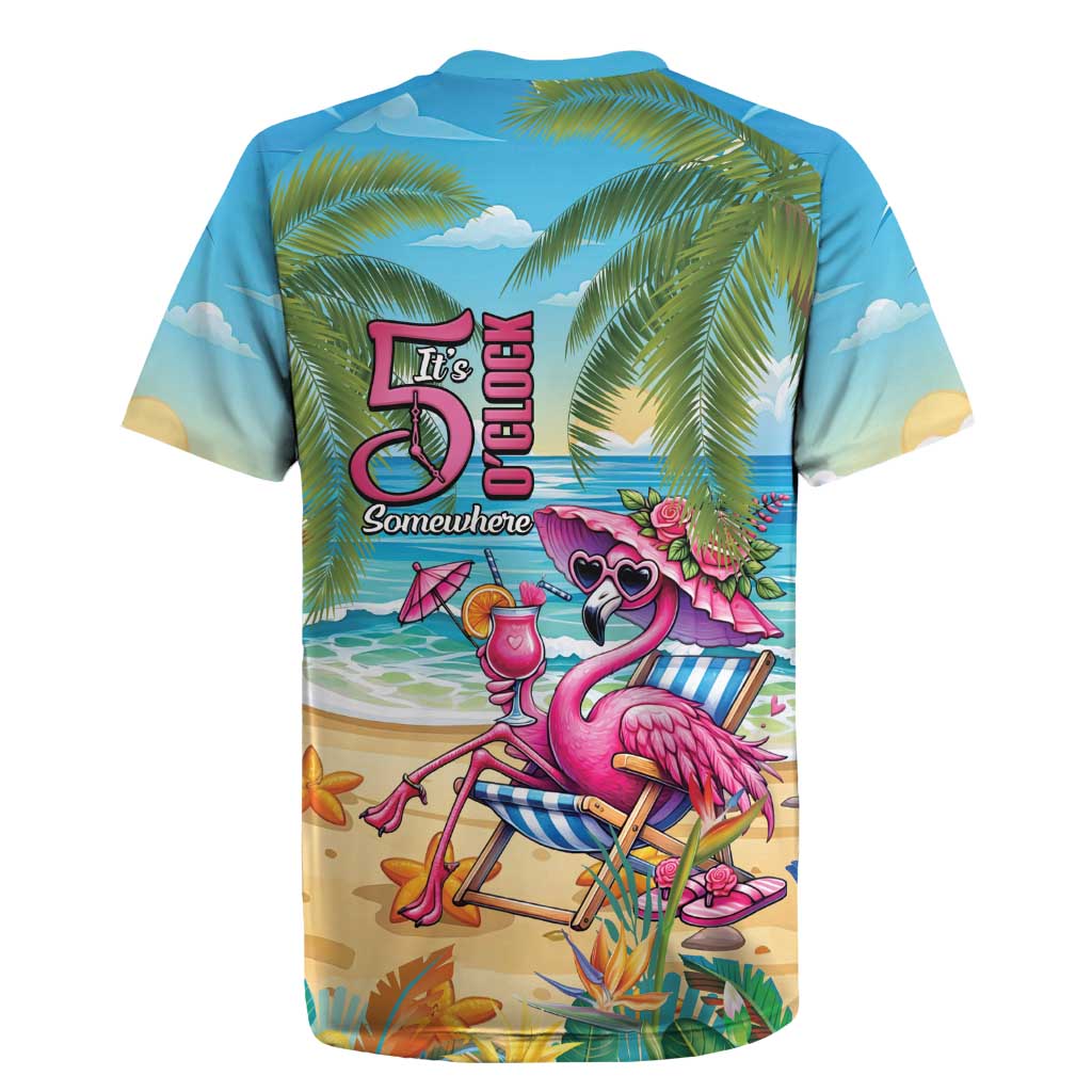 Flamingo Aloha Hawaii Rugby Jersey It's 5 O’Clock Somewhere Tropical Vibes - Wonder Print Shop
