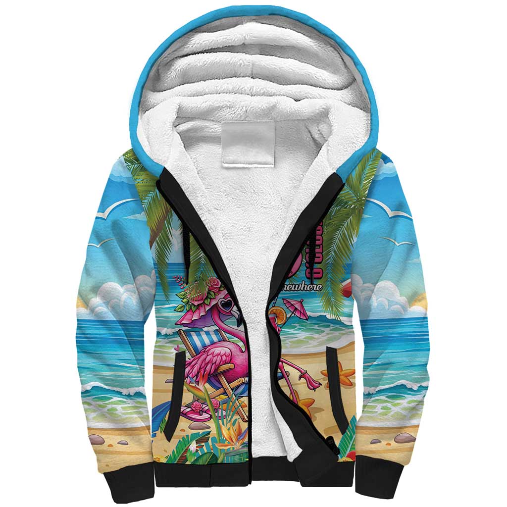 Flamingo Aloha Hawaii Sherpa Hoodie It's 5 O’Clock Somewhere Tropical Vibes - Wonder Print Shop