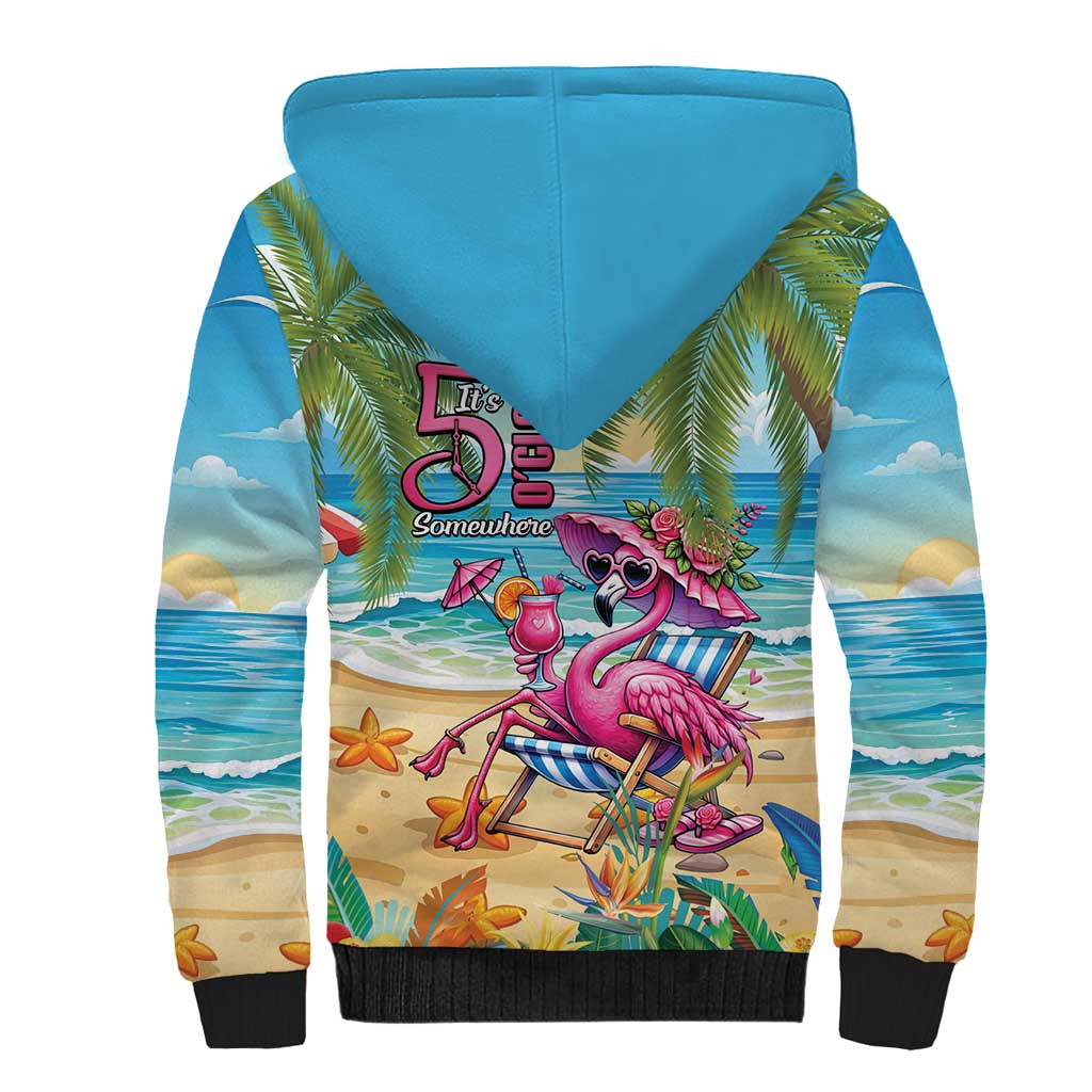 Flamingo Aloha Hawaii Sherpa Hoodie It's 5 O’Clock Somewhere Tropical Vibes - Wonder Print Shop