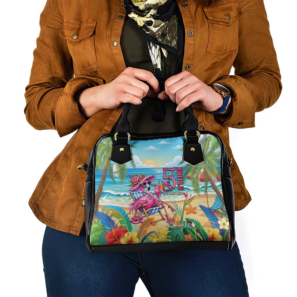 Flamingo Aloha Hawaii Shoulder Handbag It's 5 O’Clock Somewhere Tropical Vibes - Wonder Print Shop