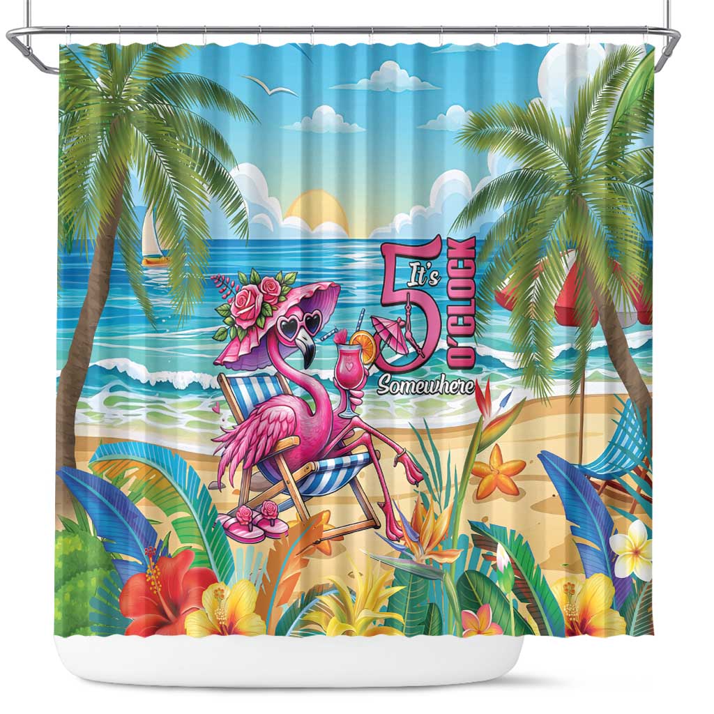 Flamingo Aloha Hawaii Shower Curtain It's 5 O’Clock Somewhere Tropical Vibes - Wonder Print Shop
