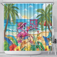 Flamingo Aloha Hawaii Shower Curtain It's 5 O’Clock Somewhere Tropical Vibes - Wonder Print Shop