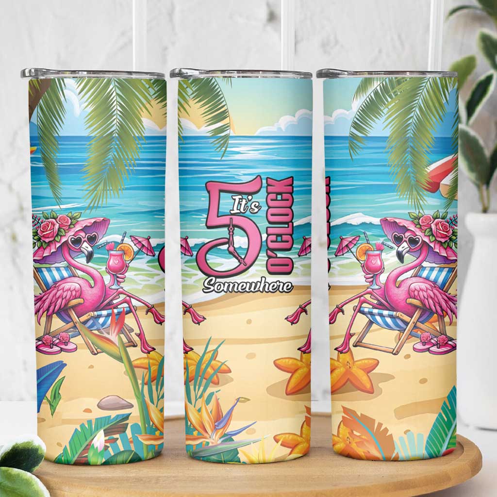 Flamingo Aloha Hawaii Skinny Tumbler It's 5 O’Clock Somewhere Tropical Vibes - Wonder Print Shop