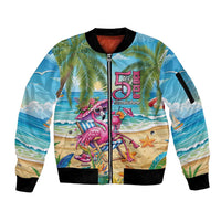 Flamingo Aloha Hawaii Sleeve Zip Bomber Jacket It's 5 O’Clock Somewhere Tropical Vibes - Wonder Print Shop