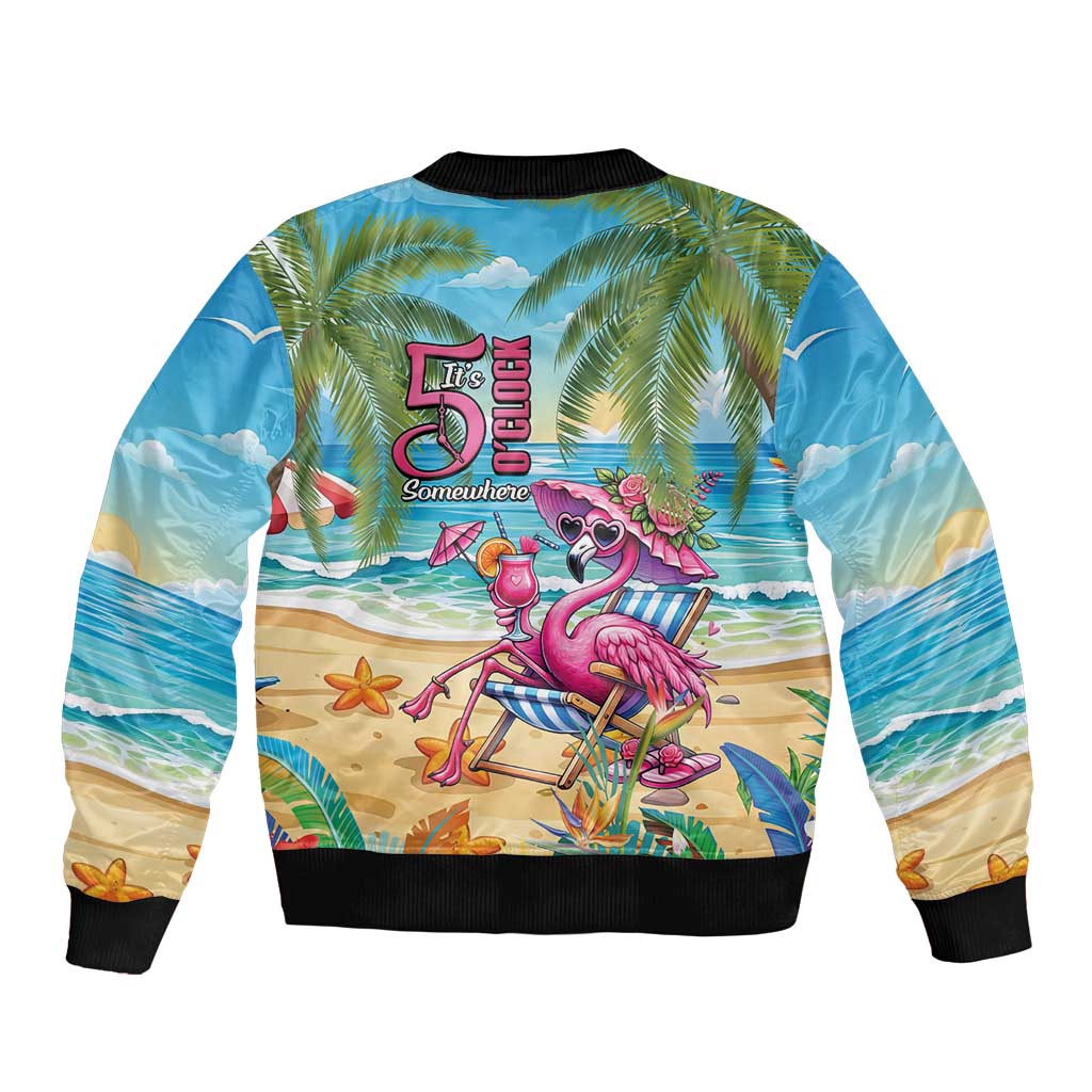 Flamingo Aloha Hawaii Sleeve Zip Bomber Jacket It's 5 O’Clock Somewhere Tropical Vibes - Wonder Print Shop