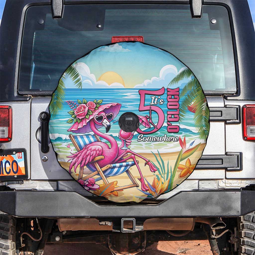 Flamingo Aloha Hawaii Spare Tire Cover It's 5 O’Clock Somewhere Tropical Vibes - Wonder Print Shop