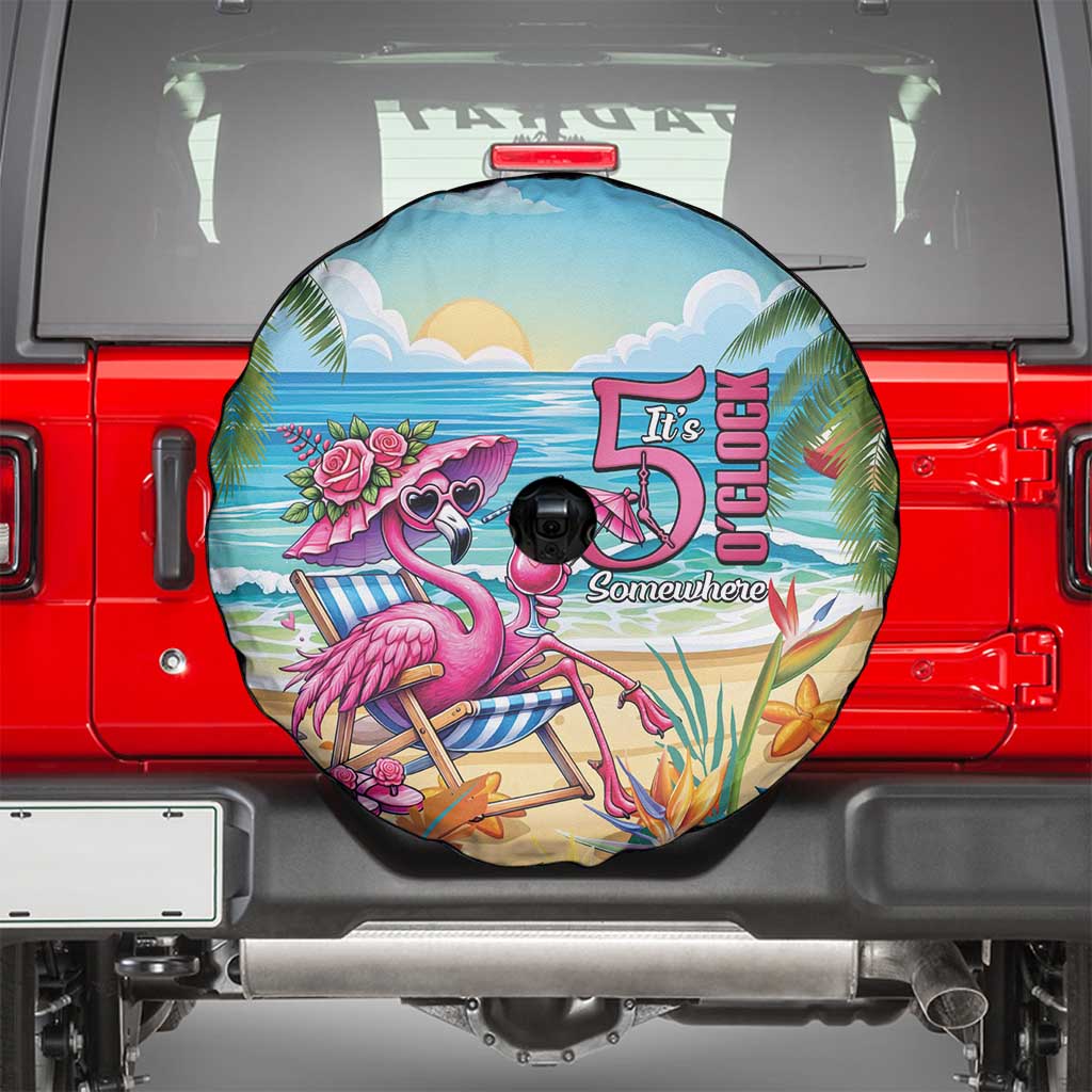 Flamingo Aloha Hawaii Spare Tire Cover It's 5 O’Clock Somewhere Tropical Vibes - Wonder Print Shop