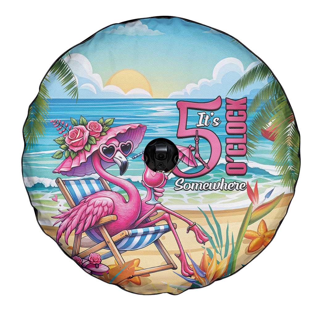 Flamingo Aloha Hawaii Spare Tire Cover It's 5 O’Clock Somewhere Tropical Vibes - Wonder Print Shop