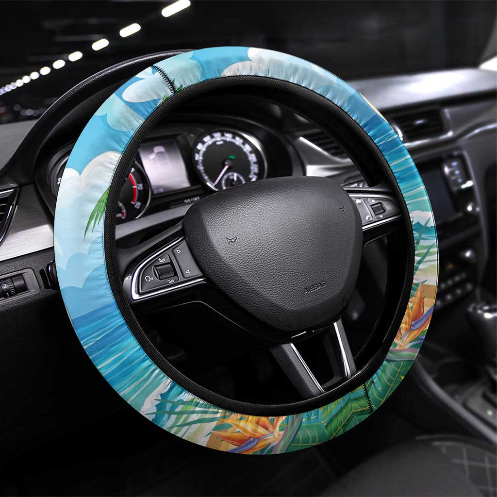 Flamingo Aloha Hawaii Steering Wheel Cover It's 5 O’Clock Somewhere Tropical Vibes - Wonder Print Shop