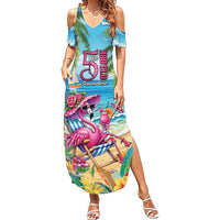 Flamingo Aloha Hawaii Summer Maxi Dress It's 5 O’Clock Somewhere Tropical Vibes - Wonder Print Shop