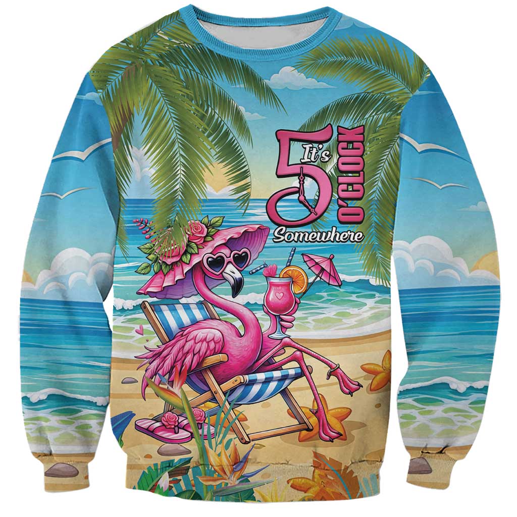 Flamingo Aloha Hawaii Sweatshirt It's 5 O’Clock Somewhere Tropical Vibes - Wonder Print Shop