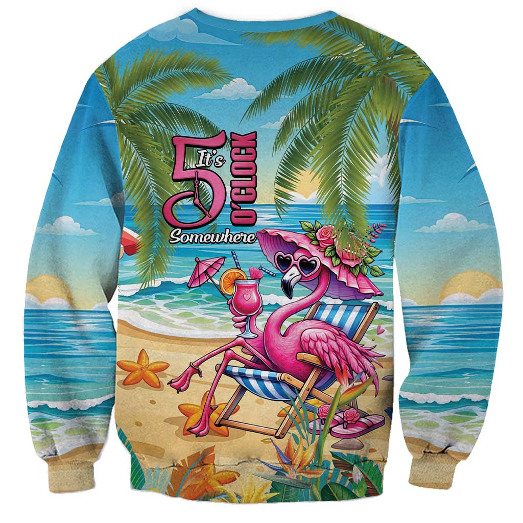 Flamingo Aloha Hawaii Sweatshirt It's 5 O’Clock Somewhere Tropical Vibes - Wonder Print Shop