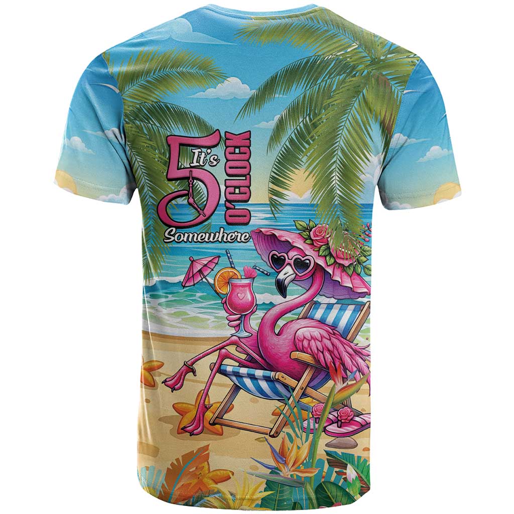 Flamingo Aloha Hawaii T Shirt It's 5 O’Clock Somewhere Tropical Vibes - Wonder Print Shop