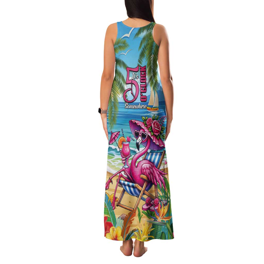 Flamingo Aloha Hawaii Tank Maxi Dress It's 5 O’Clock Somewhere Tropical Vibes - Wonder Print Shop