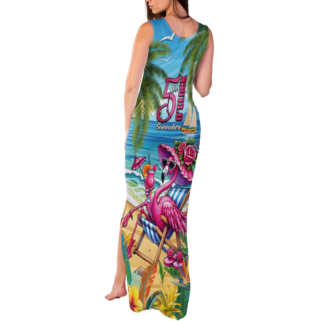 Flamingo Aloha Hawaii Tank Maxi Dress It's 5 O’Clock Somewhere Tropical Vibes - Wonder Print Shop
