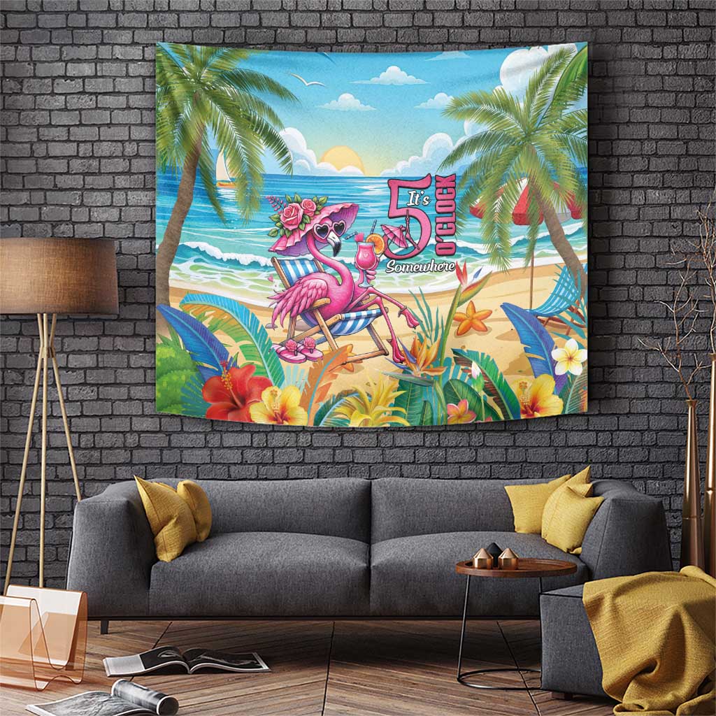 Flamingo Aloha Hawaii Tapestry It's 5 O’Clock Somewhere Tropical Vibes - Wonder Print Shop