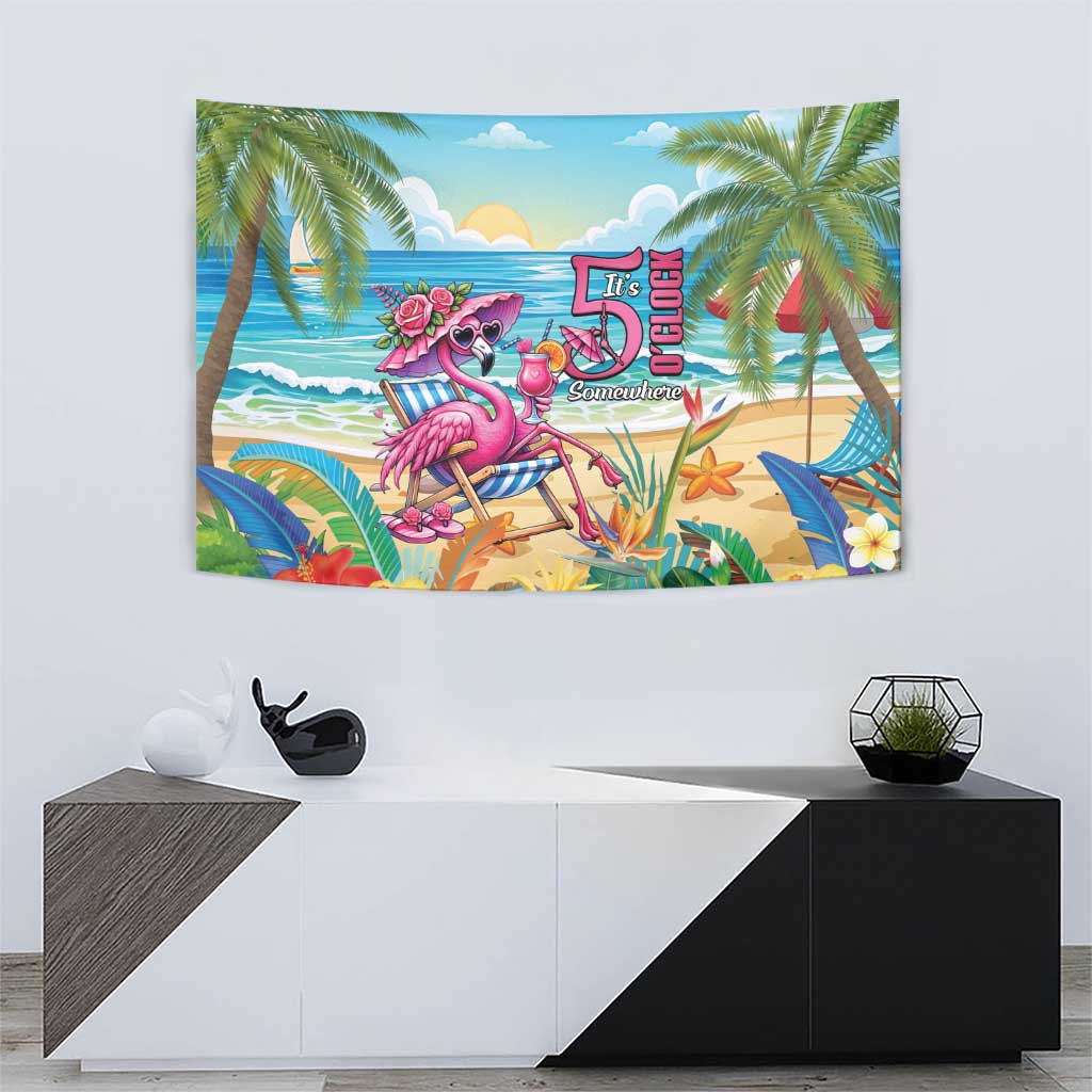 Flamingo Aloha Hawaii Tapestry It's 5 O’Clock Somewhere Tropical Vibes - Wonder Print Shop