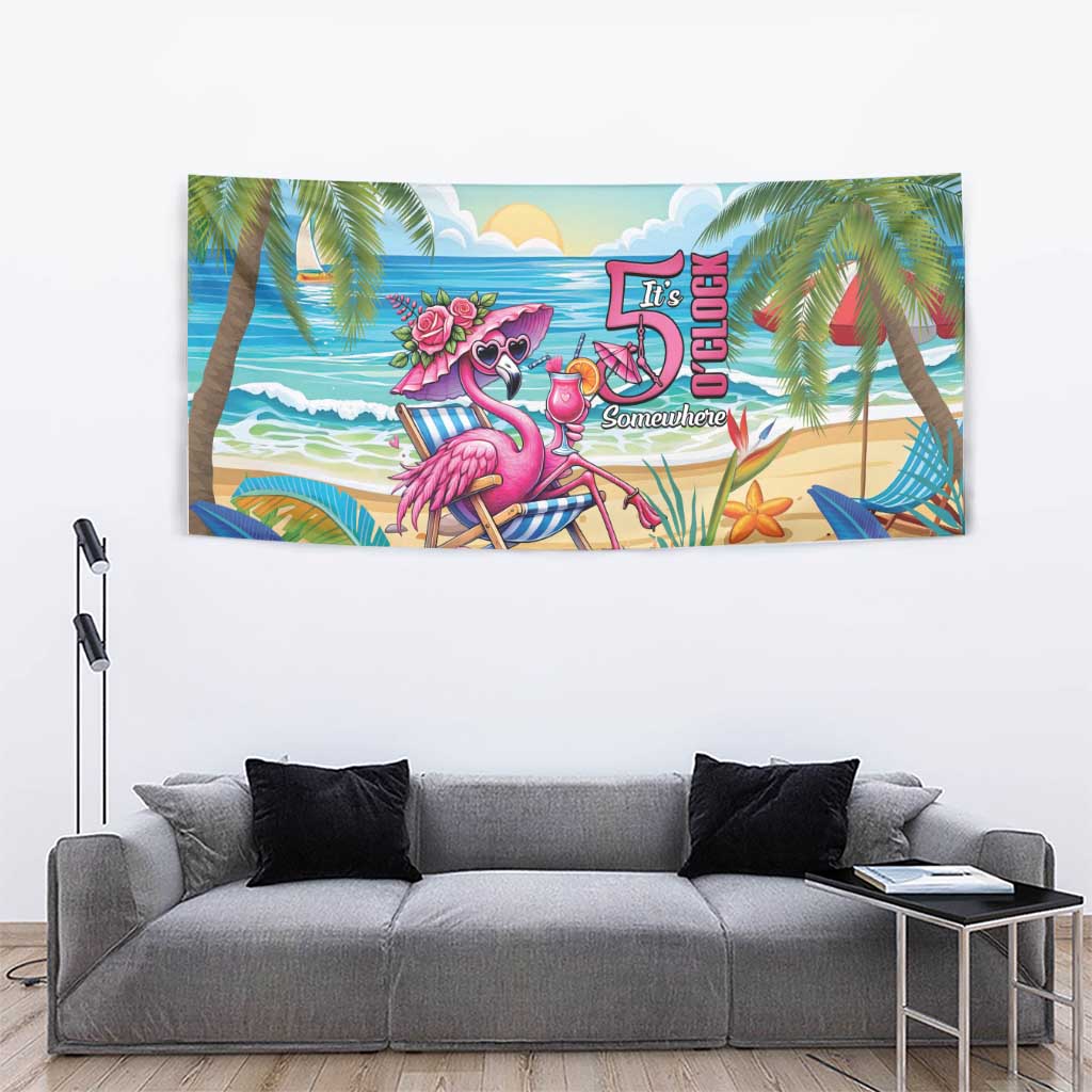 Flamingo Aloha Hawaii Tapestry It's 5 O’Clock Somewhere Tropical Vibes - Wonder Print Shop