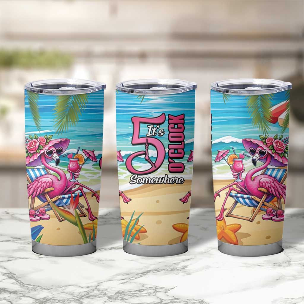 Flamingo Aloha Hawaii Tumbler Cup It's 5 O’Clock Somewhere Tropical Vibes - Wonder Print Shop