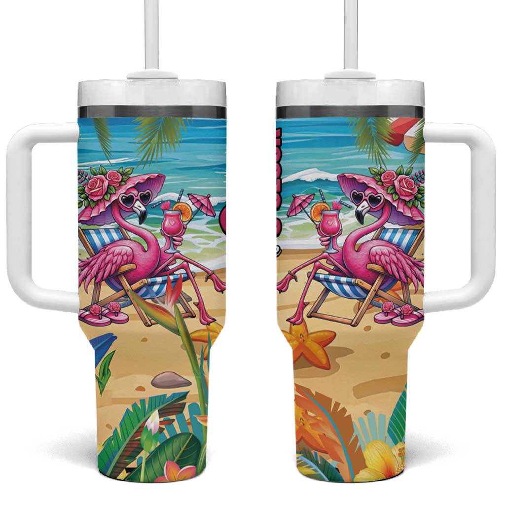 Flamingo Aloha Hawaii Tumbler With Handle It's 5 O’Clock Somewhere Tropical Vibes - Wonder Print Shop