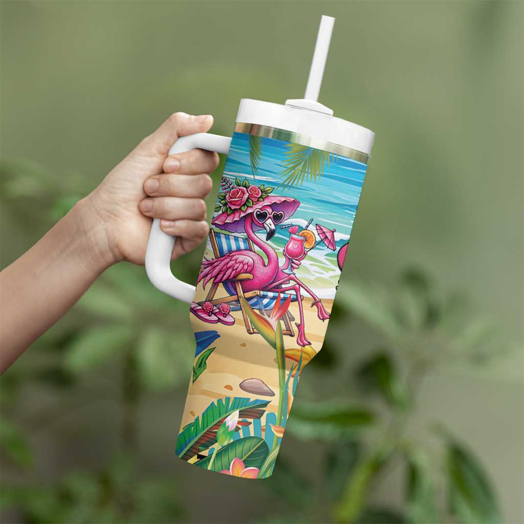 Flamingo Aloha Hawaii Tumbler With Handle It's 5 O’Clock Somewhere Tropical Vibes - Wonder Print Shop