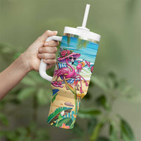 Flamingo Aloha Hawaii Tumbler With Handle It's 5 O’Clock Somewhere Tropical Vibes - Wonder Print Shop