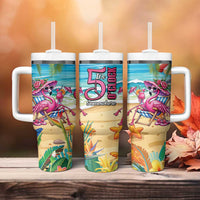 Flamingo Aloha Hawaii Tumbler With Handle It's 5 O’Clock Somewhere Tropical Vibes - Wonder Print Shop
