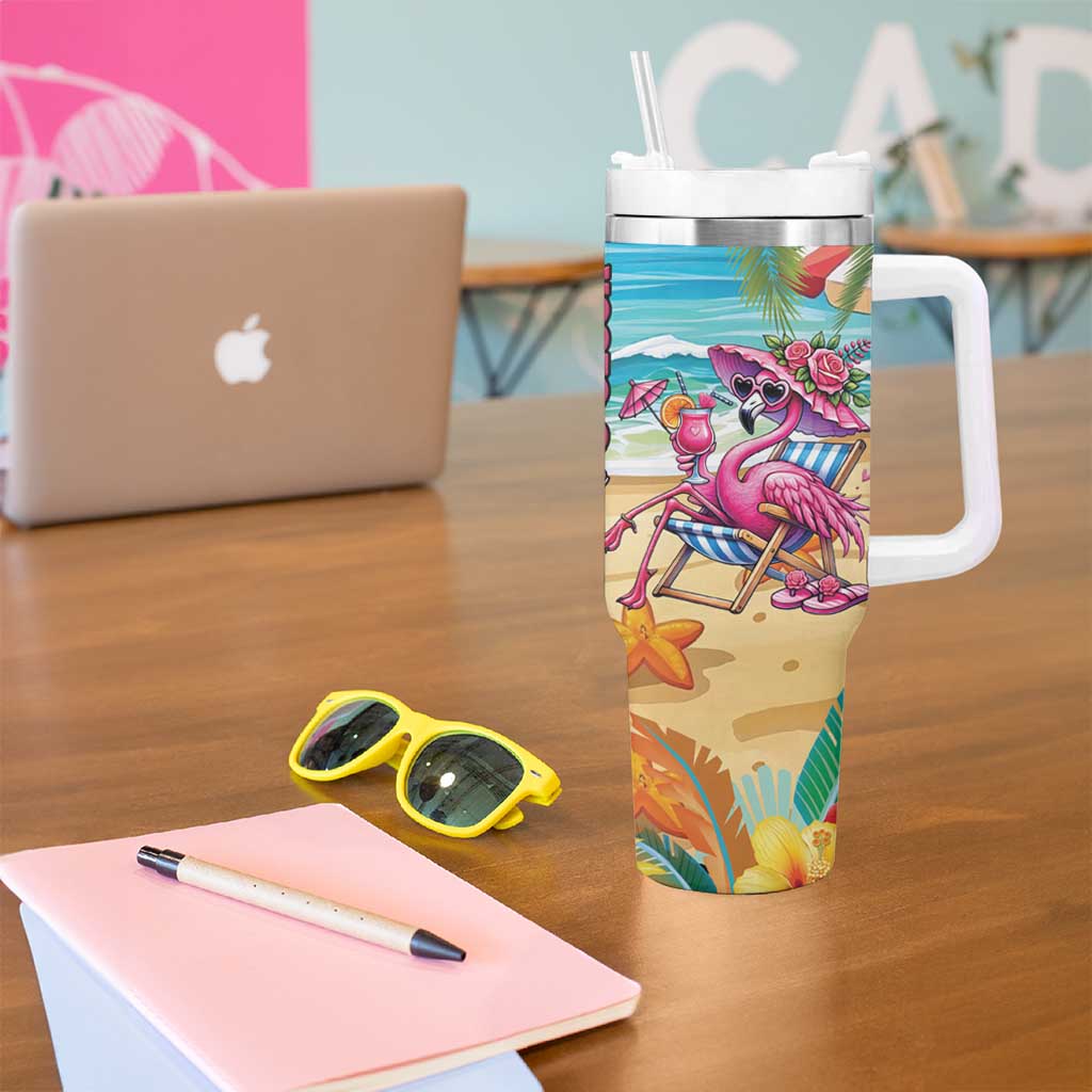Flamingo Aloha Hawaii Tumbler With Handle It's 5 O’Clock Somewhere Tropical Vibes - Wonder Print Shop
