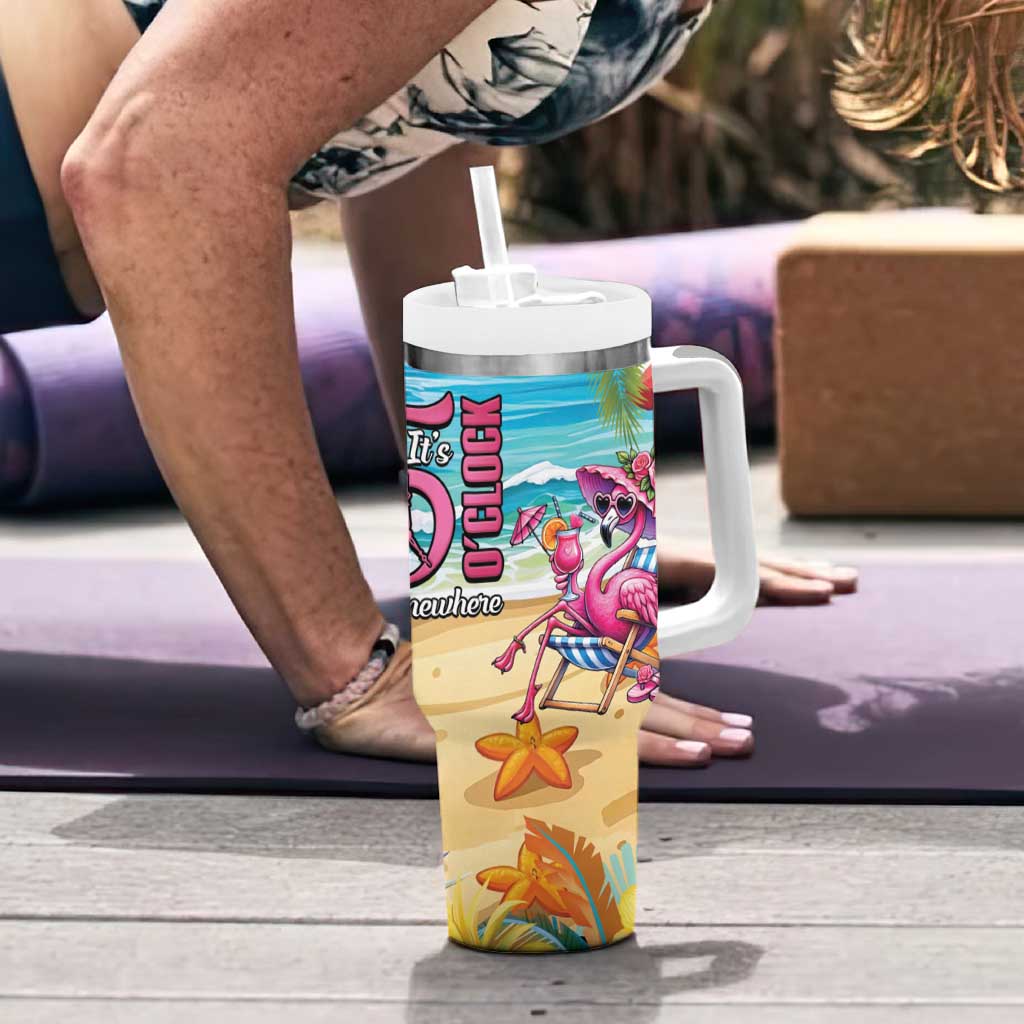 Flamingo Aloha Hawaii Tumbler With Handle It's 5 O’Clock Somewhere Tropical Vibes - Wonder Print Shop