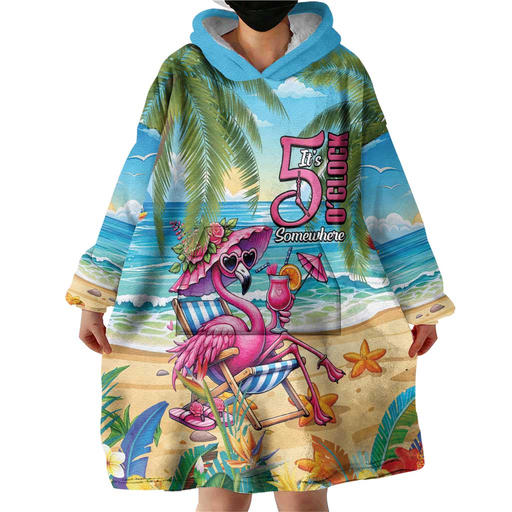 Flamingo Aloha Hawaii Wearable Blanket Hoodie It's 5 O’Clock Somewhere Tropical Vibes - Wonder Print Shop