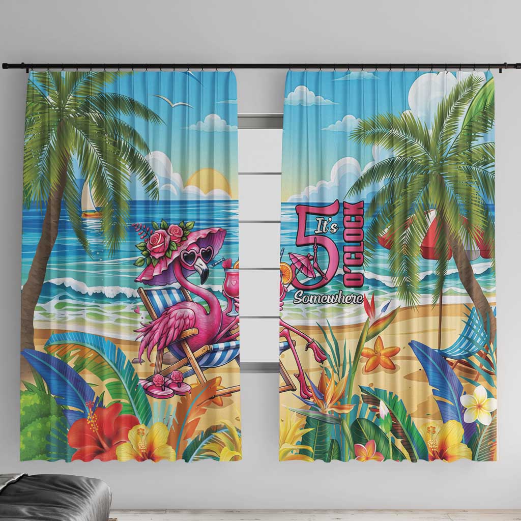 Flamingo Aloha Hawaii Window Curtain It's 5 O’Clock Somewhere Tropical Vibes - Wonder Print Shop