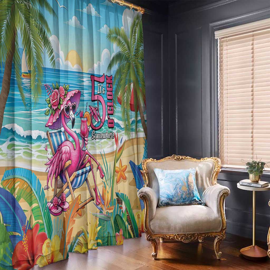 Flamingo Aloha Hawaii Window Curtain It's 5 O’Clock Somewhere Tropical Vibes - Wonder Print Shop
