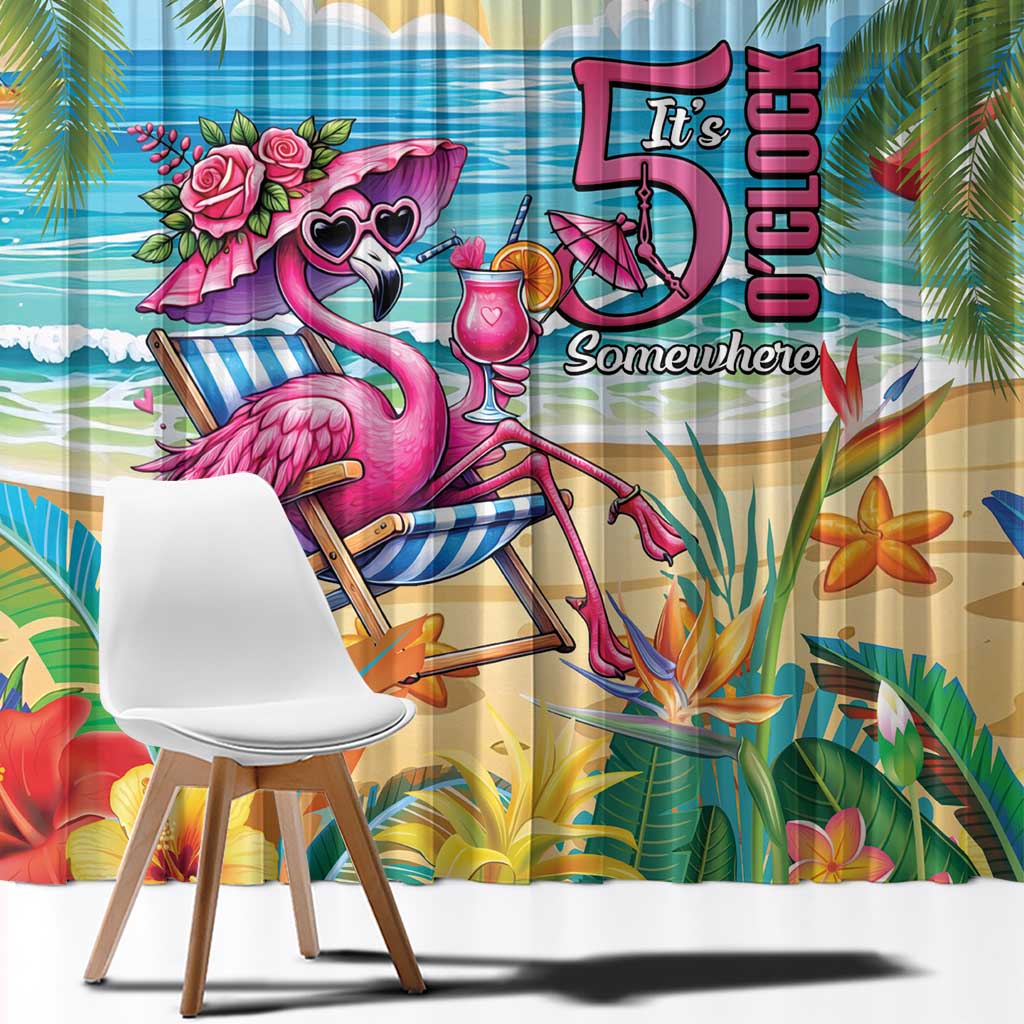 Flamingo Aloha Hawaii Window Curtain It's 5 O’Clock Somewhere Tropical Vibes - Wonder Print Shop