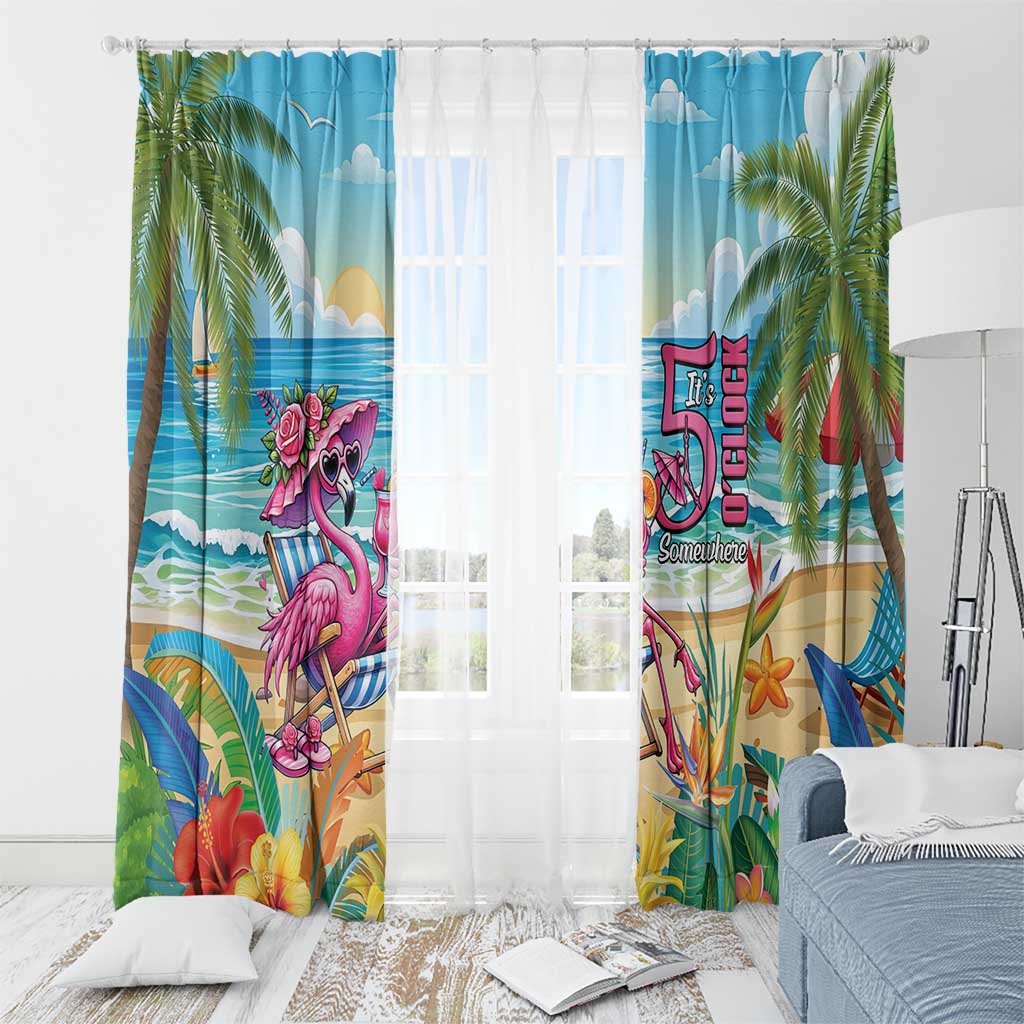 Flamingo Aloha Hawaii Window Curtain It's 5 O’Clock Somewhere Tropical Vibes - Wonder Print Shop