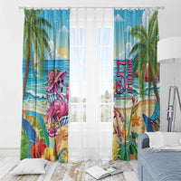 Flamingo Aloha Hawaii Window Curtain It's 5 O’Clock Somewhere Tropical Vibes - Wonder Print Shop