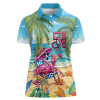 Flamingo Aloha Hawaii Women Polo Shirt It's 5 O’Clock Somewhere Tropical Vibes - Wonder Print Shop